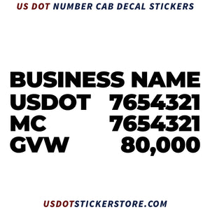business name, usdot, mc, gvw truck decal stickers