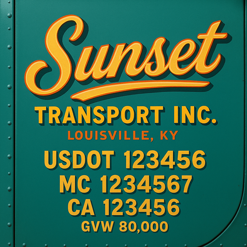 Custom Truck Door Lettering Sticker Decal Signs With Company Name, Location, USDOT, MC, CA, KYU, GVW & More | Create Your Own USDOT Truck Door Sign