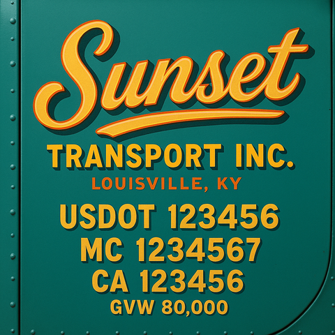 Custom Truck Door Lettering Sticker Decal Signs With Company Name, Location, USDOT, MC, CA, KYU, GVW & More | Create Your Own USDOT Truck Door Sign