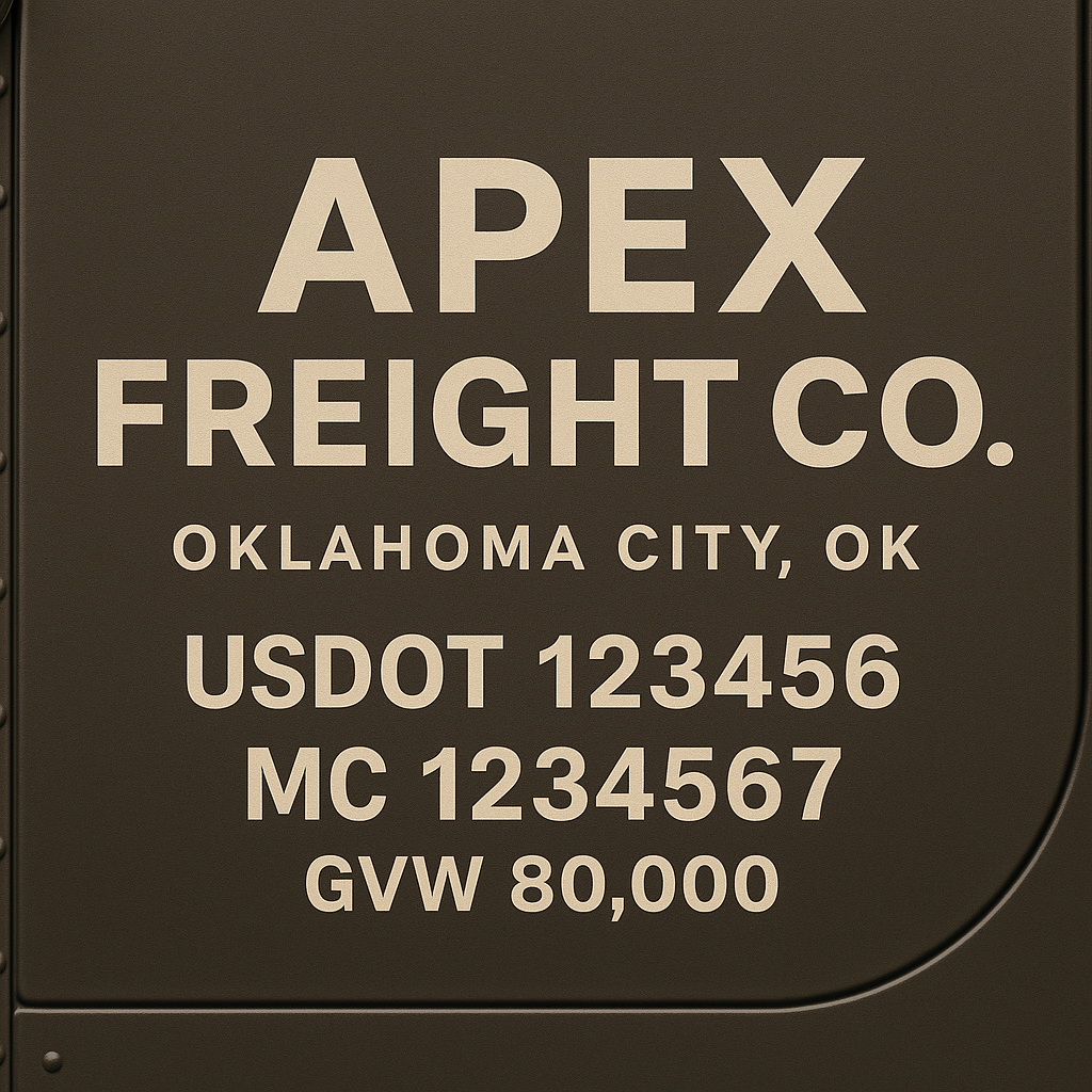 Custom Truck Door Lettering Sticker Decal Signs With Company Name, Location, USDOT, MC, CA, KYU, GVW & More | Create Your Own USDOT Truck Door Sign