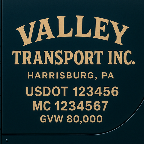 Custom Truck Door Lettering Sticker Decal Signs With Company Name, Location, USDOT, MC, CA, KYU, GVW & More | Create Your Own USDOT Truck Door Sign