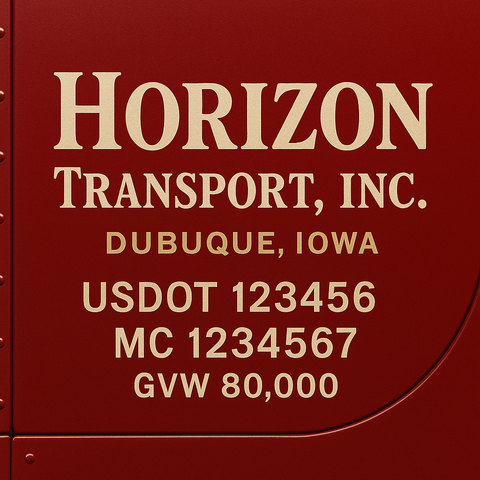 Custom Truck Door Lettering Sticker Decal Signs With Company Name, Location, USDOT, MC, CA, KYU, GVW & More | Create Your Own USDOT Truck Door Sign