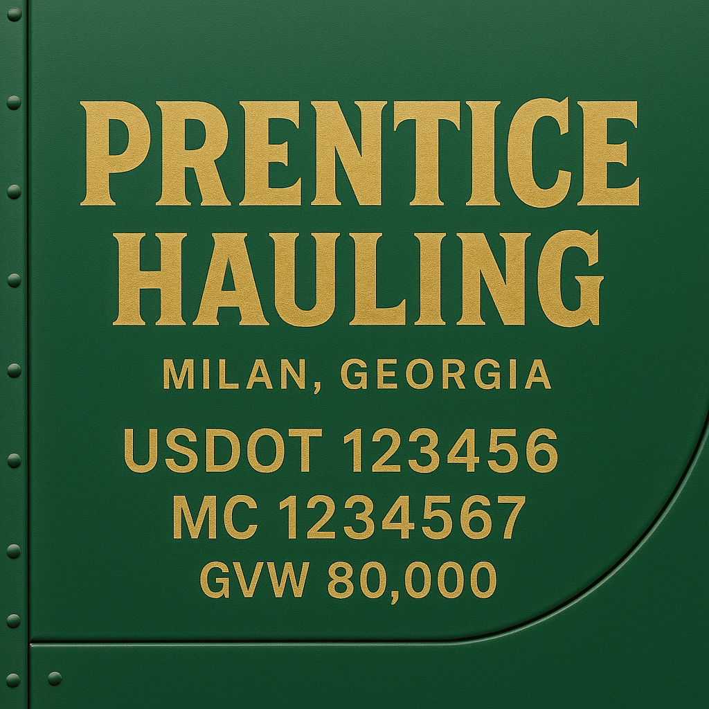 Custom Truck Door Lettering Sticker Decal Signs With Company Name, Location, USDOT, MC, CA, KYU, GVW & More | Create Your Own USDOT Truck Door Sign