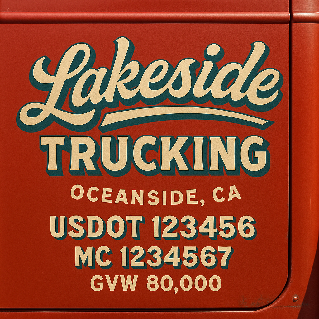 Custom Truck Door Lettering Sticker Decal Signs With Company Name, Location, USDOT, MC, CA, KYU, GVW & More | Create Your Own USDOT Truck Door Sign