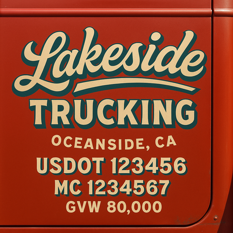 Custom Truck Door Lettering Sticker Decal Signs With Company Name, Location, USDOT, MC, CA, KYU, GVW & More | Create Your Own USDOT Truck Door Sign