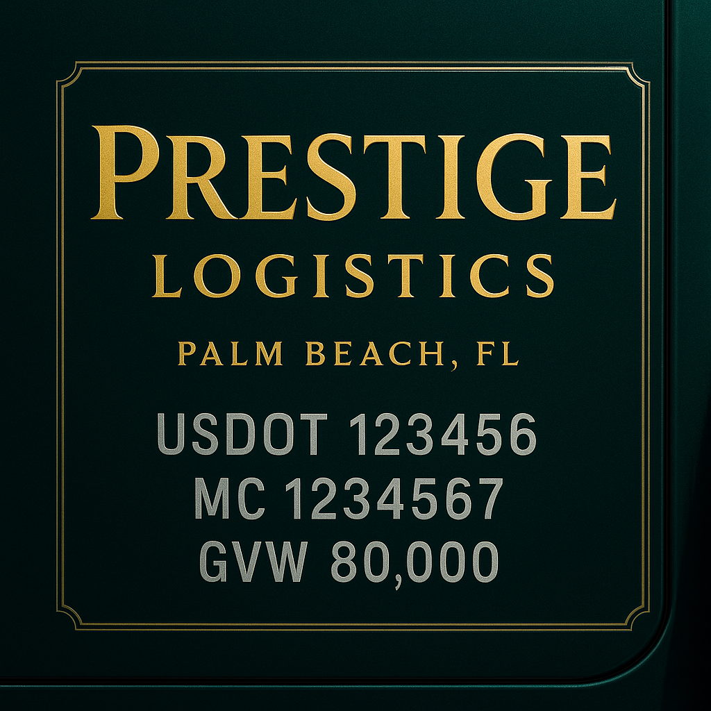 Custom Truck Door Lettering Sticker Decal Signs With Company Name, Location, USDOT, MC, CA, KYU, GVW & More | Create Your Own USDOT Truck Door Sign