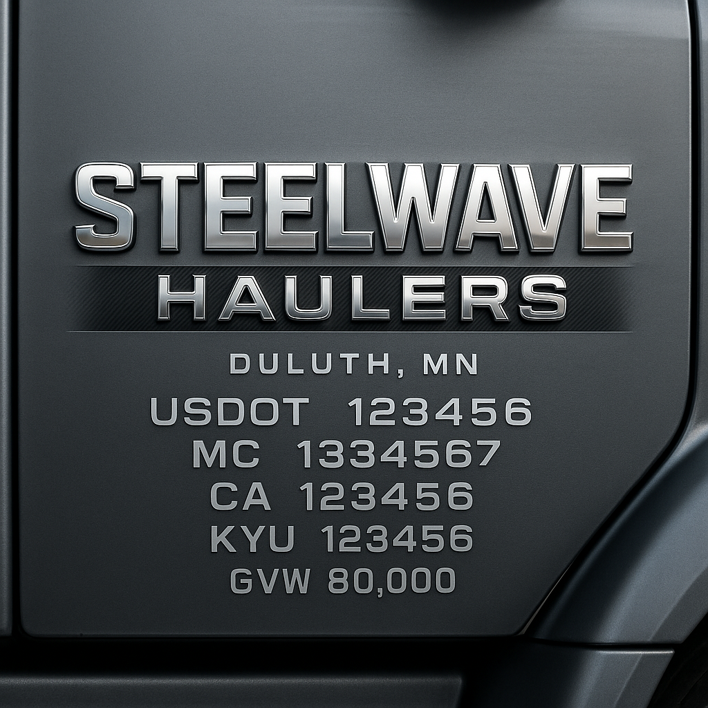 Custom Truck Door Lettering Sticker Decal Signs With Company Name, Location, USDOT, MC, CA, KYU, GVW & More | Create Your Own USDOT Truck Door Sign