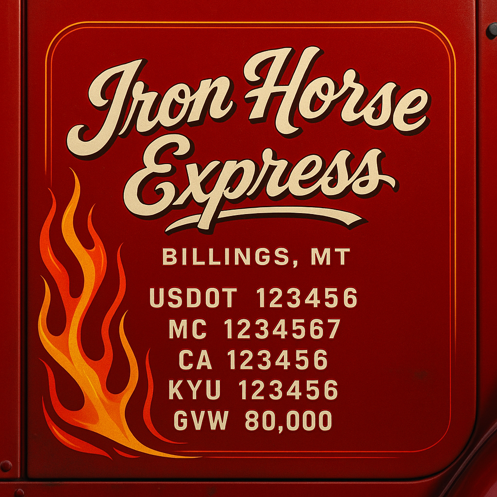 Custom Truck Door Lettering Sticker Decal Signs With Company Name, Location, USDOT, MC, CA, KYU, GVW & More | Create Your Own USDOT Truck Door Sign