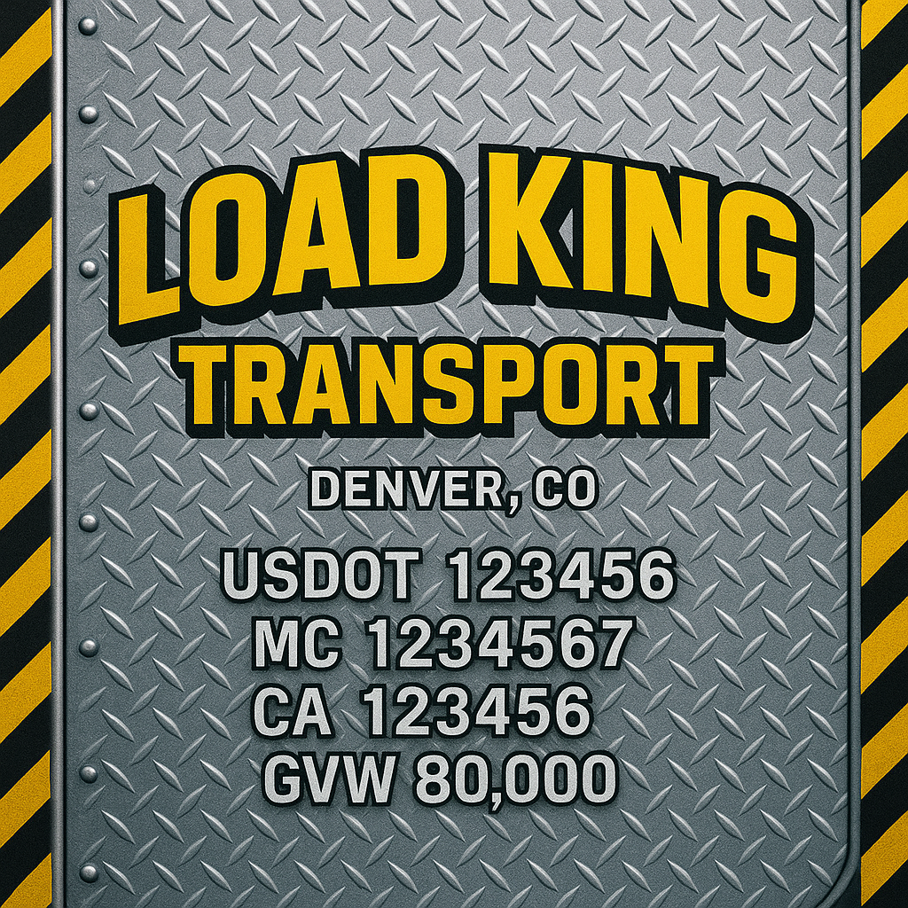Custom Truck Door Lettering Sticker Decal Signs With Company Name, Location, USDOT, MC, CA, KYU, GVW & More | Create Your Own USDOT Truck Door Sign