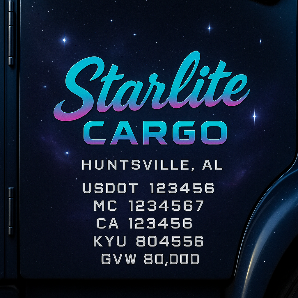 Custom Truck Door Lettering Sticker Decal Signs With Company Name, Location, USDOT, MC, CA, KYU, GVW & More | Create Your Own USDOT Truck Door Sign