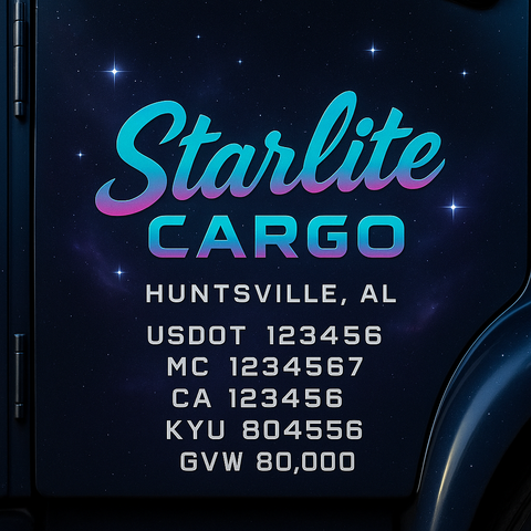 Custom Truck Door Lettering Sticker Decal Signs With Company Name, Location, USDOT, MC, CA, KYU, GVW & More | Create Your Own USDOT Truck Door Sign