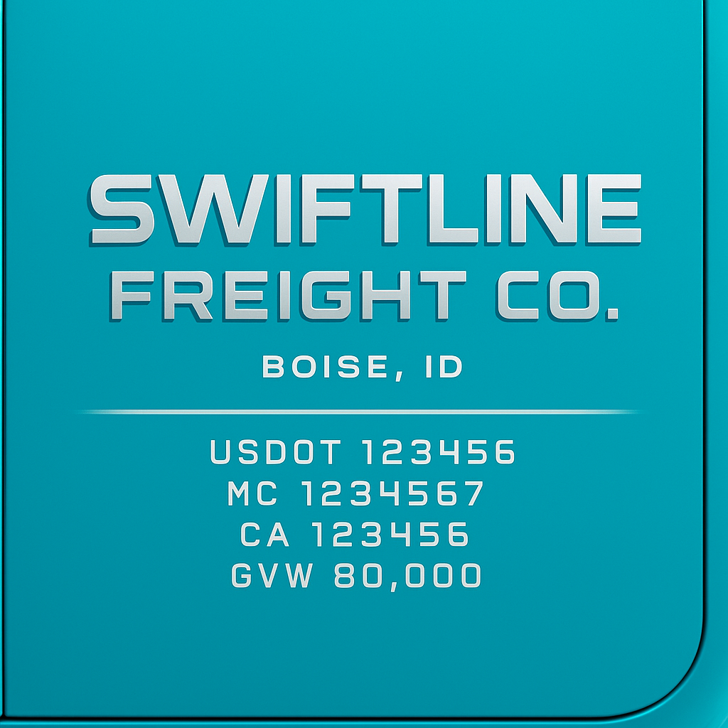 Custom Truck Door Lettering Sticker Decal Signs With Company Name, Location, USDOT, MC, CA, KYU, GVW & More | Create Your Own USDOT Truck Door Sign