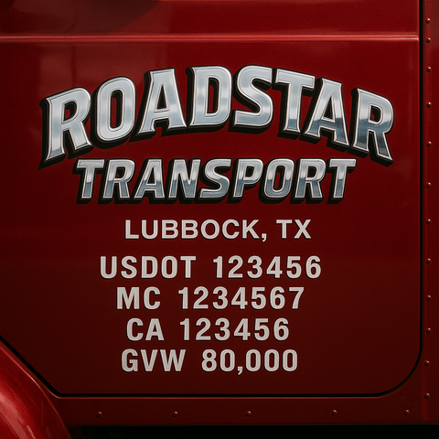 Custom Truck Door Lettering Sticker Decal Signs With Company Name, Location, USDOT, MC, CA, KYU, GVW & More | Create Your Own USDOT Truck Door Sign
