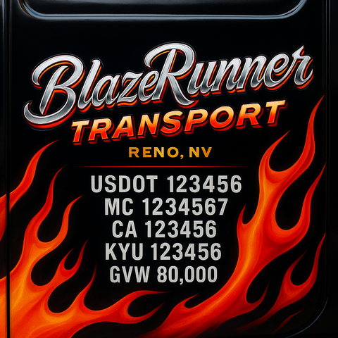 Custom Truck Door Lettering Sticker Decal Signs With Company Name, Location, USDOT, MC, CA, KYU, GVW & More | Create Your Own USDOT Truck Door Sign