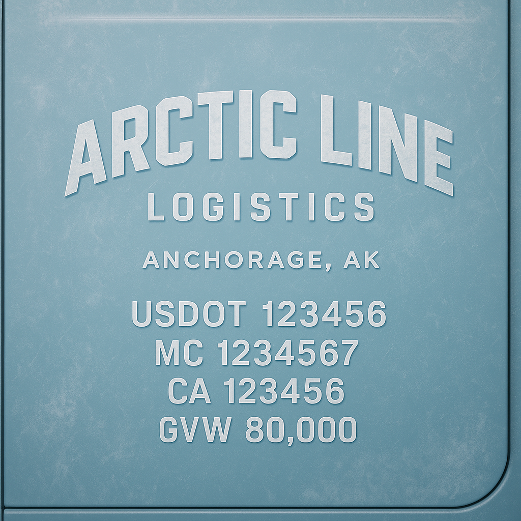 Custom Truck Door Lettering Sticker Decal Signs With Company Name, Location, USDOT, MC, CA, KYU, GVW & More | Create Your Own USDOT Truck Door Sign