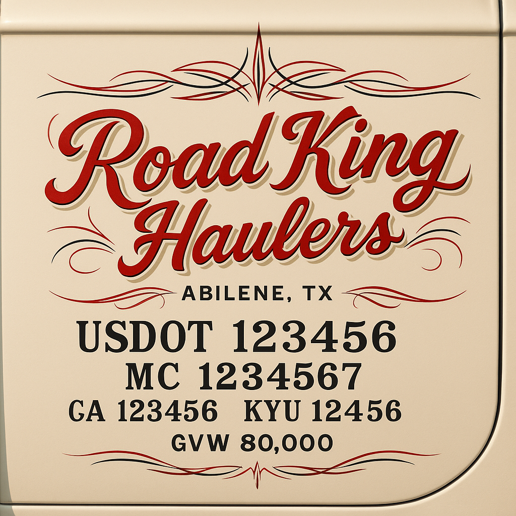 Custom Truck Door Lettering Sticker Decal Signs With Company Name, Location, USDOT, MC, CA, KYU, GVW & More | Create Your Own USDOT Truck Door Sign