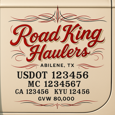 Custom Truck Door Lettering Sticker Decal Signs With Company Name, Location, USDOT, MC, CA, KYU, GVW & More | Create Your Own USDOT Truck Door Sign