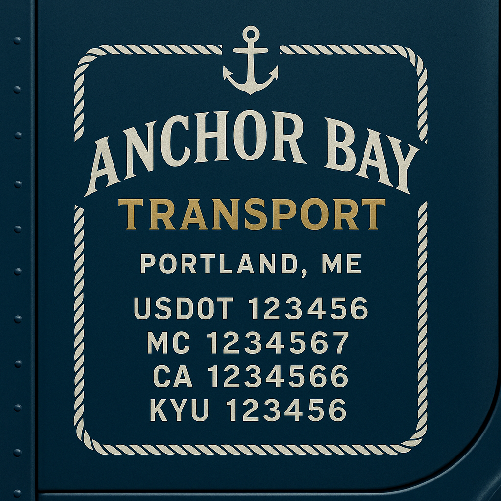 Custom Truck Door Lettering Sticker Decal Signs With Company Name, Location, USDOT, MC, CA, KYU, GVW & More | Create Your Own USDOT Truck Door Sign