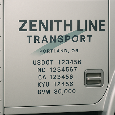 Custom Truck Door Lettering Sticker Decal Signs With Company Name, Location, USDOT, MC, CA, KYU, GVW & More | Create Your Own USDOT Truck Door Sign
