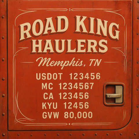 Custom Truck Door Lettering Sticker Decal Signs With Company Name, Location, USDOT, MC, CA, KYU, GVW & More | Create Your Own USDOT Truck Door Sign