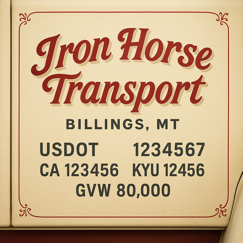 Custom Truck Door Lettering Sticker Decal Signs With Company Name, Location, USDOT, MC, CA, KYU, GVW & More | Create Your Own USDOT Truck Door Sign