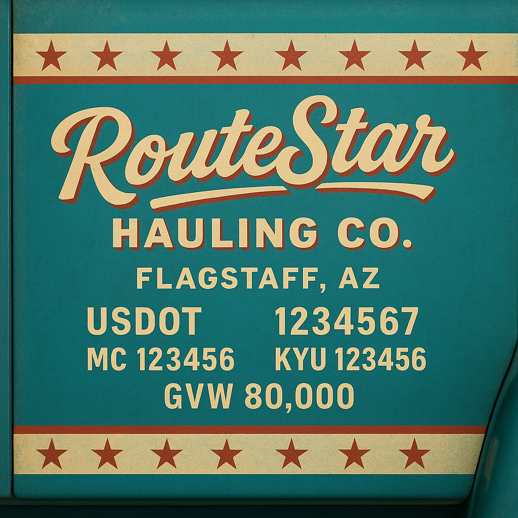 Custom Truck Door Lettering Sticker Decal Signs With Company Name, Location, USDOT, MC, CA, KYU, GVW & More | Create Your Own USDOT Truck Door Sign