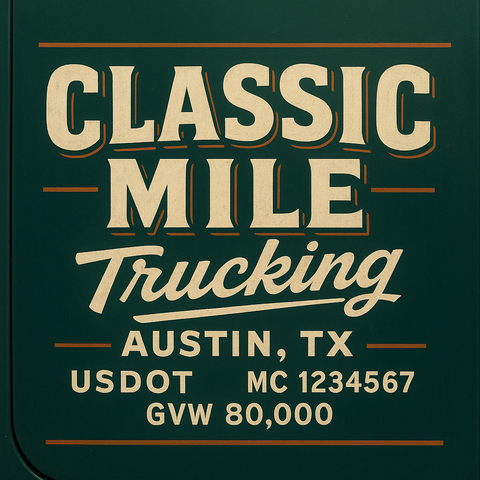 Custom Truck Door Lettering Sticker Decal Signs With Company Name, Location, USDOT, MC, CA, KYU, GVW & More | Create Your Own USDOT Truck Door Sign
