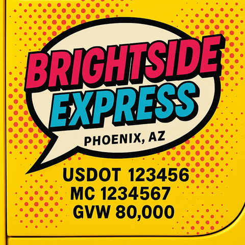 Custom Truck Door Lettering Sticker Decal Signs With Company Name, Location, USDOT, MC, CA, KYU, GVW & More | Create Your Own USDOT Truck Door Sign