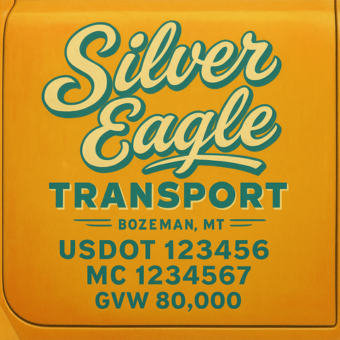 Custom Truck Door Lettering Sticker Decal Signs With Company Name, Location, USDOT, MC, CA, KYU, GVW & More | Create Your Own USDOT Truck Door Sign