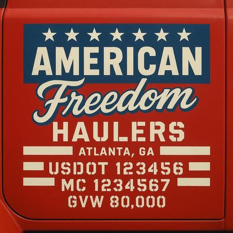 Custom Truck Door Lettering Sticker Decal Signs With Company Name, Location, USDOT, MC, CA, KYU, GVW & More | Create Your Own USDOT Truck Door Sign