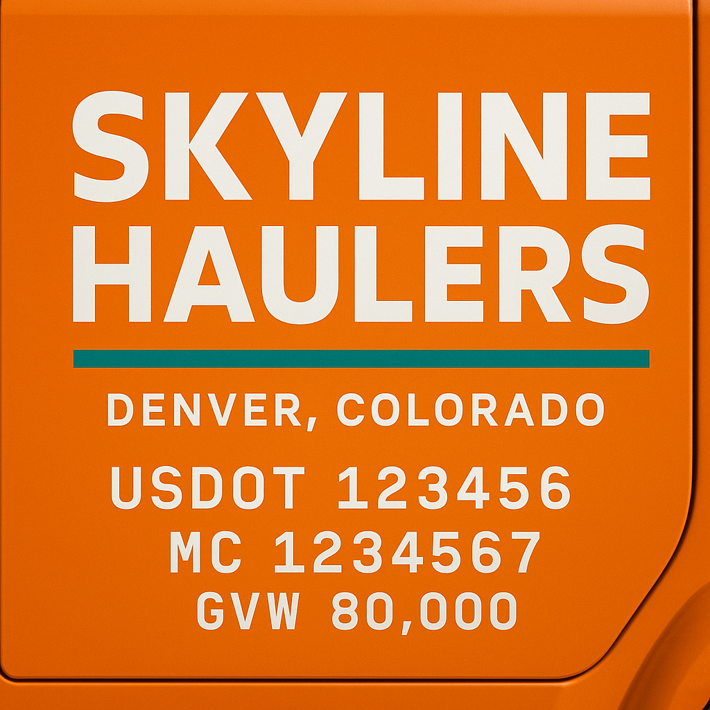 Custom Truck Door Lettering Sticker Decal Signs With Company Name, Location, USDOT, MC, CA, KYU, GVW & More | Create Your Own USDOT Truck Door Sign