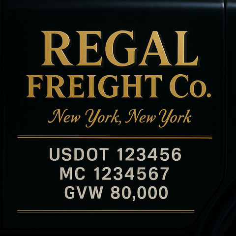 Custom Truck Door Lettering Sticker Decal Signs With Company Name, Location, USDOT, MC, CA, KYU, GVW & More | Create Your Own USDOT Truck Door Sign
