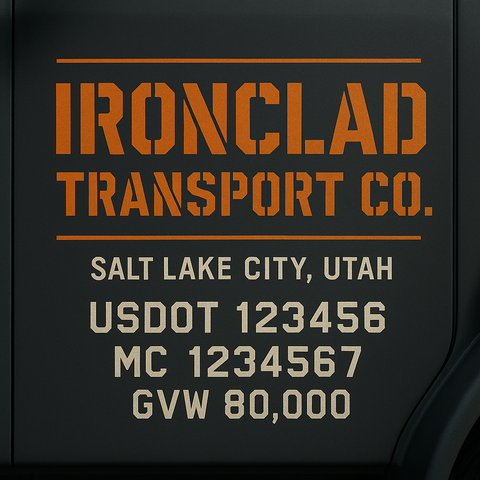 Custom Truck Door Lettering Sticker Decal Signs With Company Name, Location, USDOT, MC, CA, KYU, GVW & More | Create Your Own USDOT Truck Door Sign
