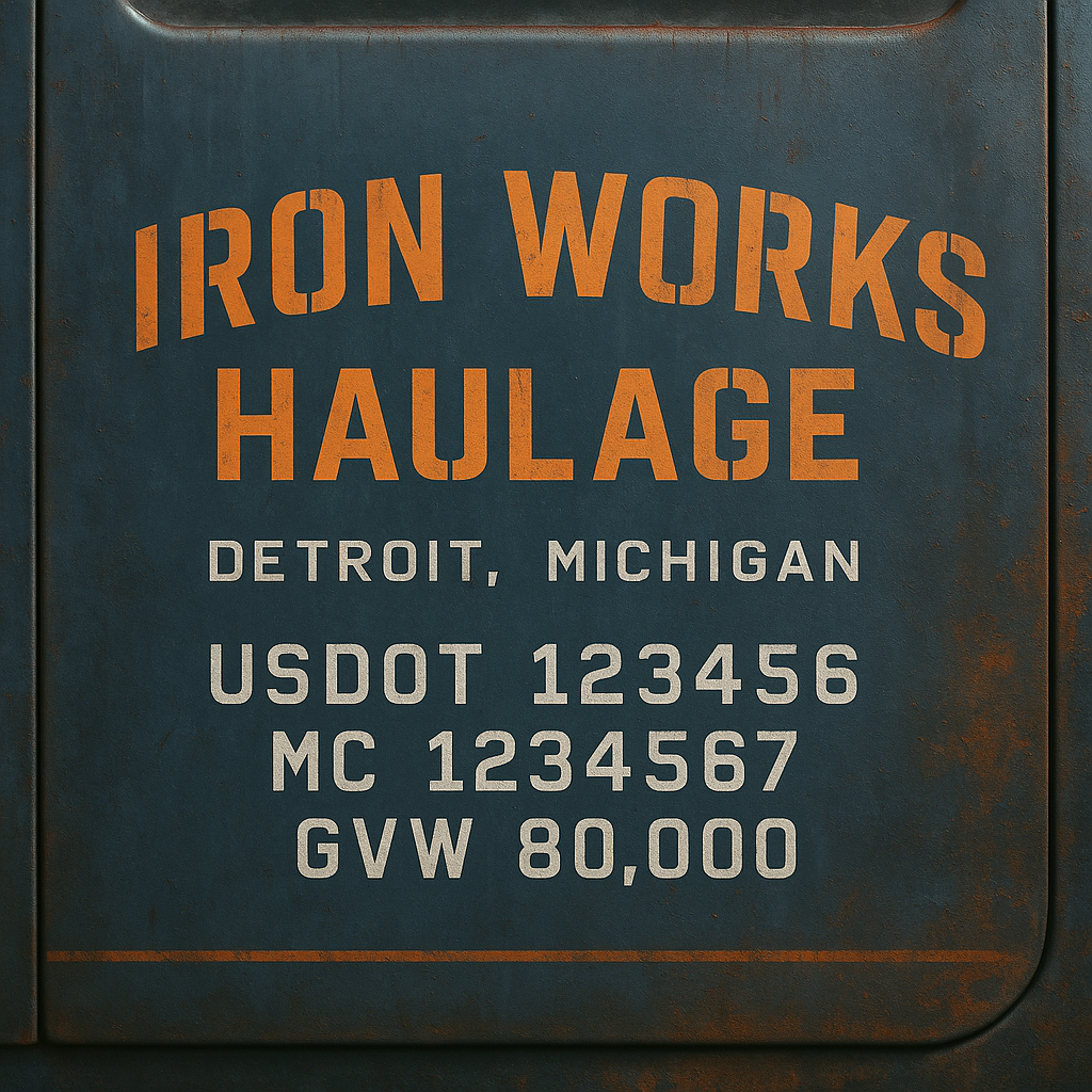 Custom Truck Door Lettering Sticker Decal Signs With Company Name, Location, USDOT, MC, CA, KYU, GVW & More | Create Your Own USDOT Truck Door Sign