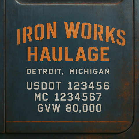 Custom Truck Door Lettering Sticker Decal Signs With Company Name, Location, USDOT, MC, CA, KYU, GVW & More | Create Your Own USDOT Truck Door Sign