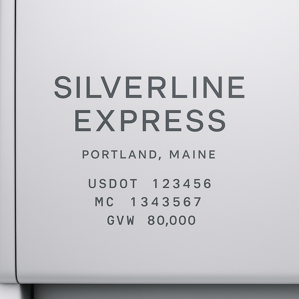 Custom Truck Door Lettering Sticker Decal Signs With Company Name, Location, USDOT, MC, CA, KYU, GVW & More | Create Your Own USDOT Truck Door Sign