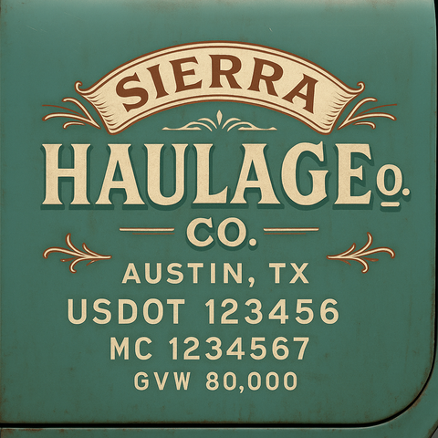 Custom Truck Door Lettering Sticker Decal Signs With Company Name, Location, USDOT, MC, CA, KYU, GVW & More | Create Your Own USDOT Truck Door Sign