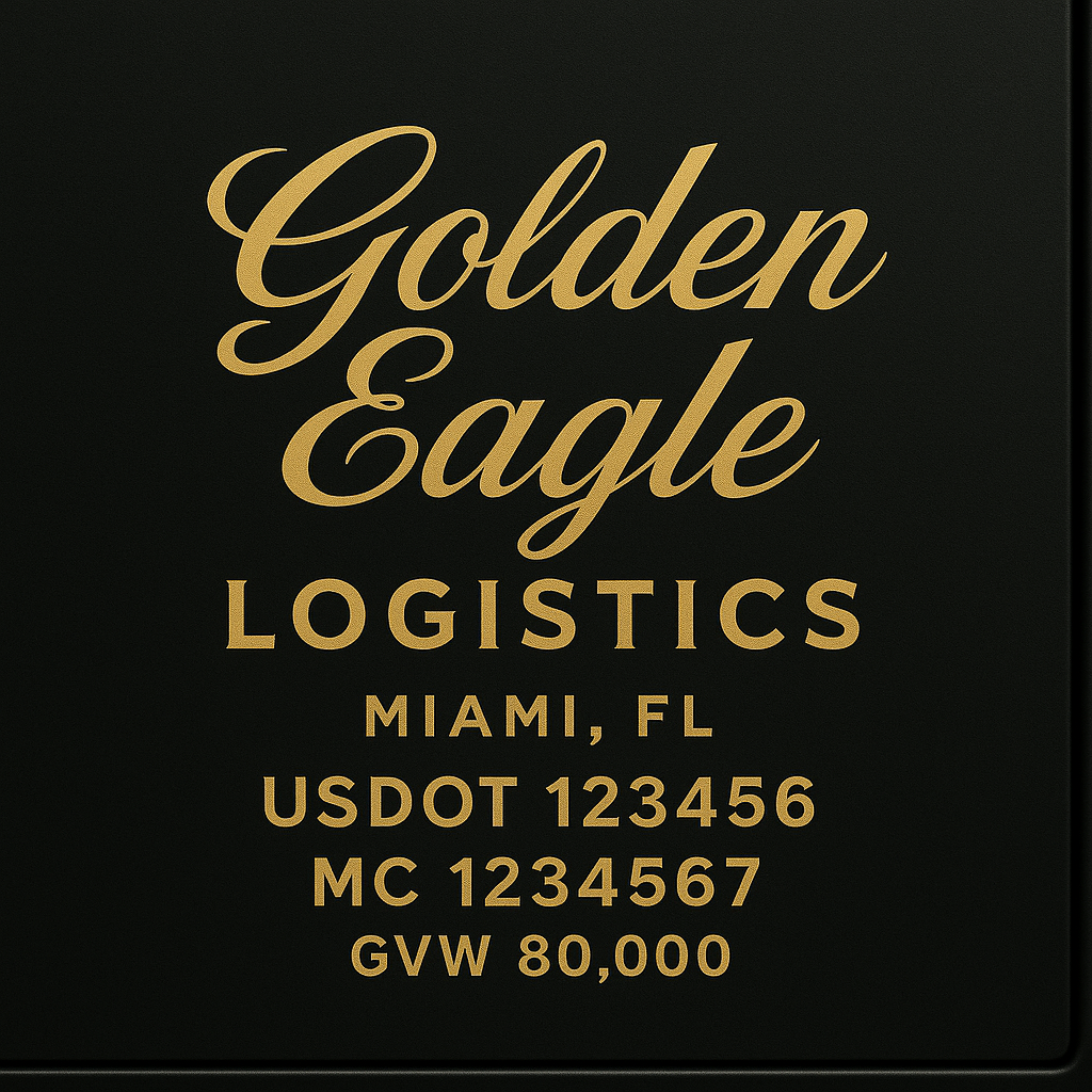 Custom Truck Door Lettering Sticker Decal Signs With Company Name, Location, USDOT, MC, CA, KYU, GVW & More | Create Your Own USDOT Truck Door Sign