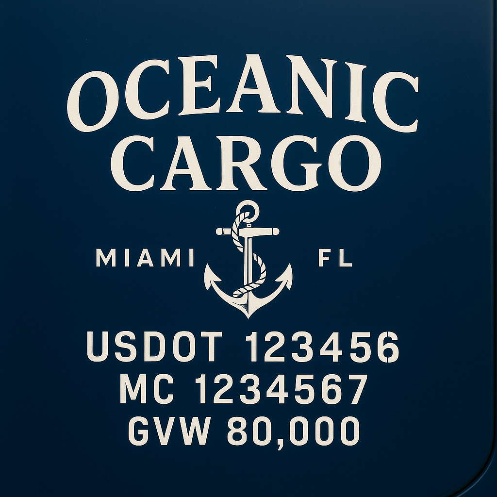 Custom Truck Door Lettering Sticker Decal Signs With Company Name, Location, USDOT, MC, CA, KYU, GVW & More | Create Your Own USDOT Truck Door Sign