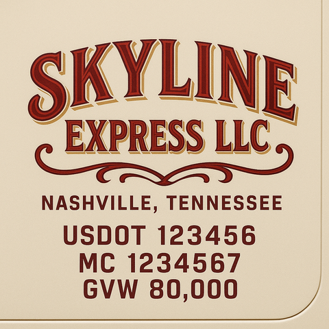 Custom Truck Door Lettering Sticker Decal Signs With Company Name, Location, USDOT, MC, CA, KYU, GVW & More | Create Your Own USDOT Truck Door Sign