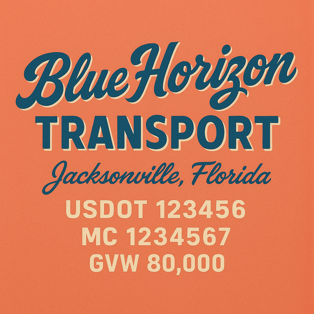 Custom Truck Door Lettering Sticker Decal Signs With Company Name, Location, USDOT, MC, CA, KYU, GVW & More | Create Your Own USDOT Truck Door Sign