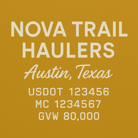 Custom Truck Door Lettering Sticker Decal Signs With Company Name, Location, USDOT, MC, CA, KYU, GVW & More | Create Your Own USDOT Truck Door Sign