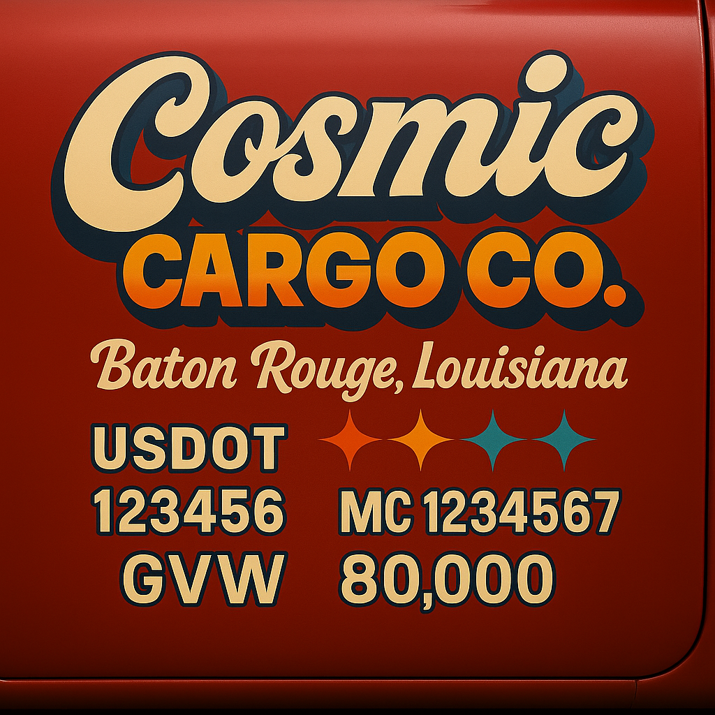 Custom Truck Door Lettering Sticker Decal Signs With Company Name, Location, USDOT, MC, CA, KYU, GVW & More | Create Your Own USDOT Truck Door Sign