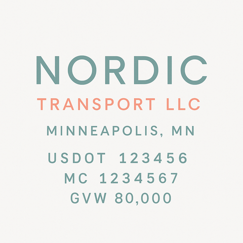 Custom Truck Door Lettering Sticker Decal Signs With Company Name, Location, USDOT, MC, CA, KYU, GVW & More | Create Your Own USDOT Truck Door Sign