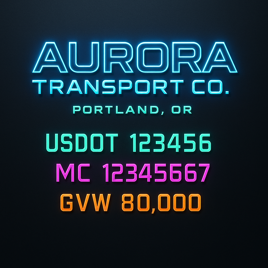 Custom Truck Door Lettering Sticker Decal Signs With Company Name, Location, USDOT, MC, CA, KYU, GVW & More | Create Your Own USDOT Truck Door Sign