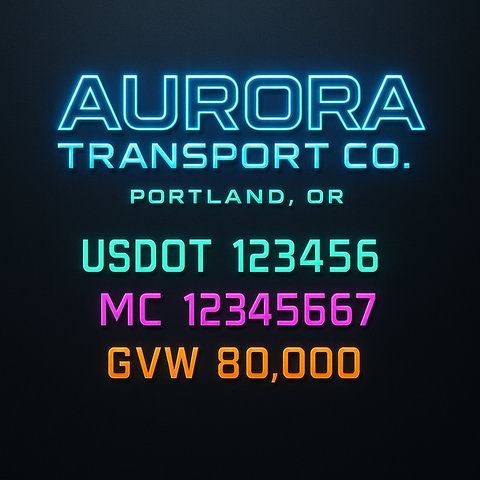 Custom Truck Door Lettering Sticker Decal Signs With Company Name, Location, USDOT, MC, CA, KYU, GVW & More | Create Your Own USDOT Truck Door Sign