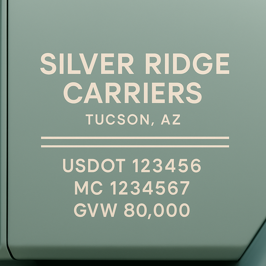 Custom Truck Door Lettering Sticker Decal Signs With Company Name, Location, USDOT, MC, CA, KYU, GVW & More | Create Your Own USDOT Truck Door Sign