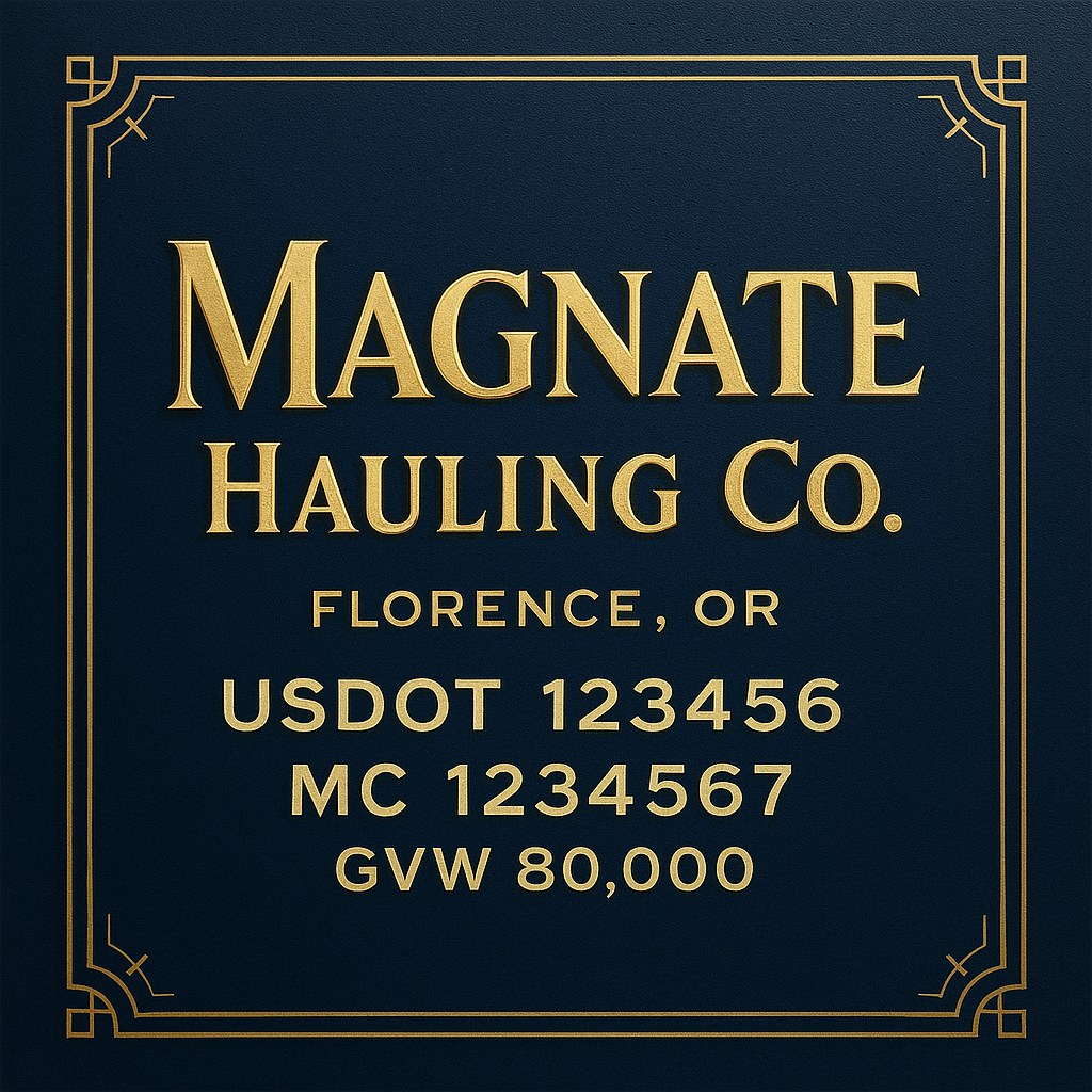 Custom Truck Door Lettering Sticker Decal Signs With Company Name, Location, USDOT, MC, CA, KYU, GVW & More | Create Your Own USDOT Truck Door Sign