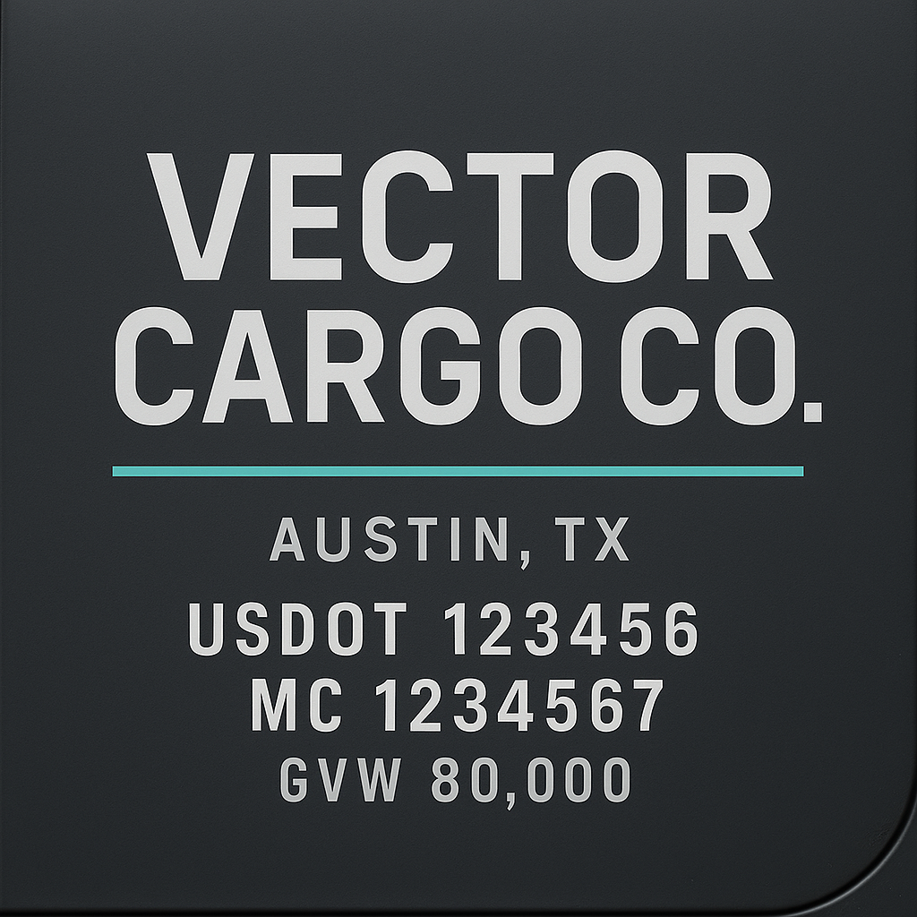 Custom Truck Door Lettering Sticker Decal Signs With Company Name, Location, USDOT, MC, CA, KYU, GVW & More | Create Your Own USDOT Truck Door Sign