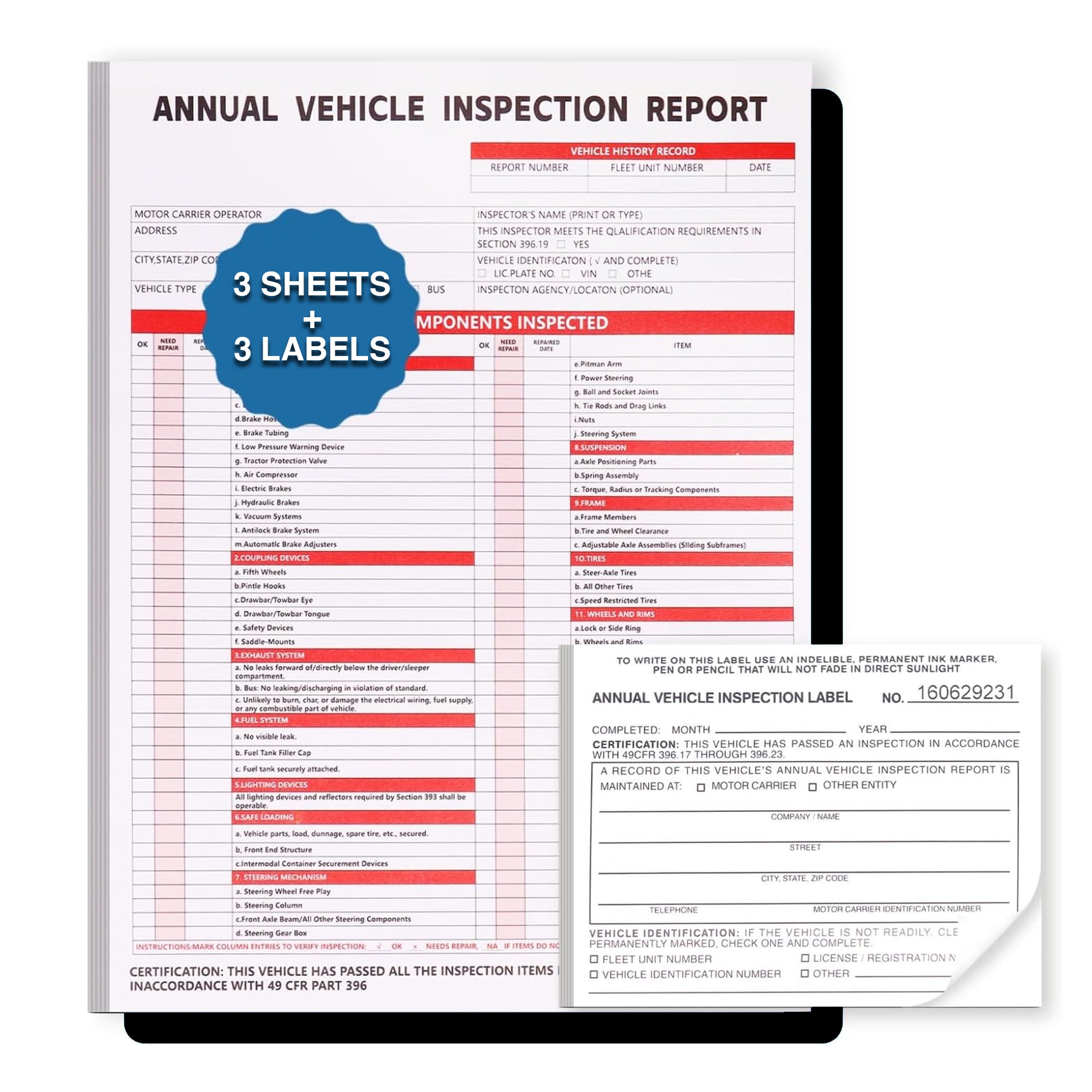 Annual Vehicle Inspection Report & White Annual Vehicle Inspection Lab ...
